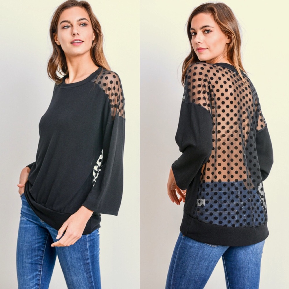 "Layla" LS Top with See Through Back w Polka Dots - Picture 4 of 6